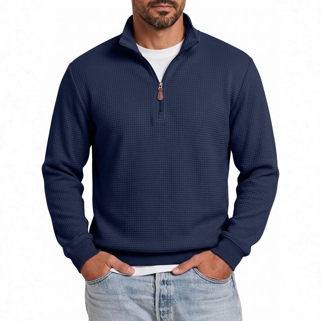 Polyester Pullover mit langen Ärmeln, Rundhalsausschnitt und Reißverschluss für legere Herrenmode