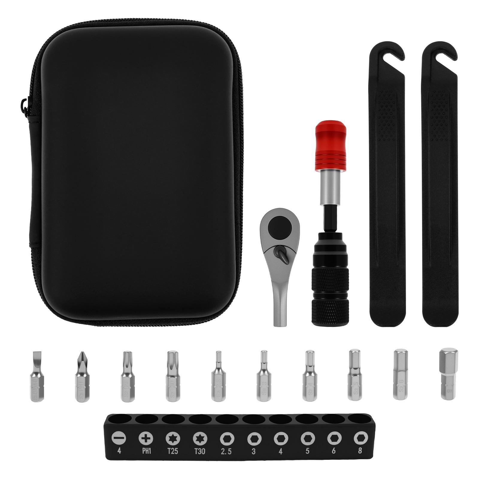 

Bicycle Repair Tools Kit Aluminum Alloy Bike Repair Ratchet Wrench Set with 10 Magnetic Bits and Storage Box for Furniture Bike