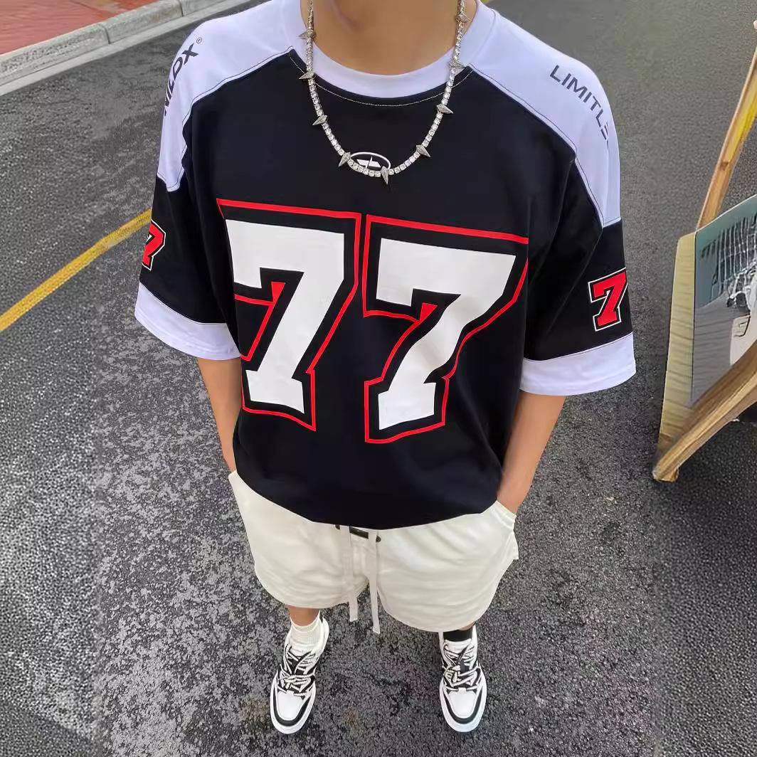 

Мужская ретро футболка для гонок с коротким рукавом для хоккея с шайбой - Тяжелая европейский и американский стиль XL чёрный