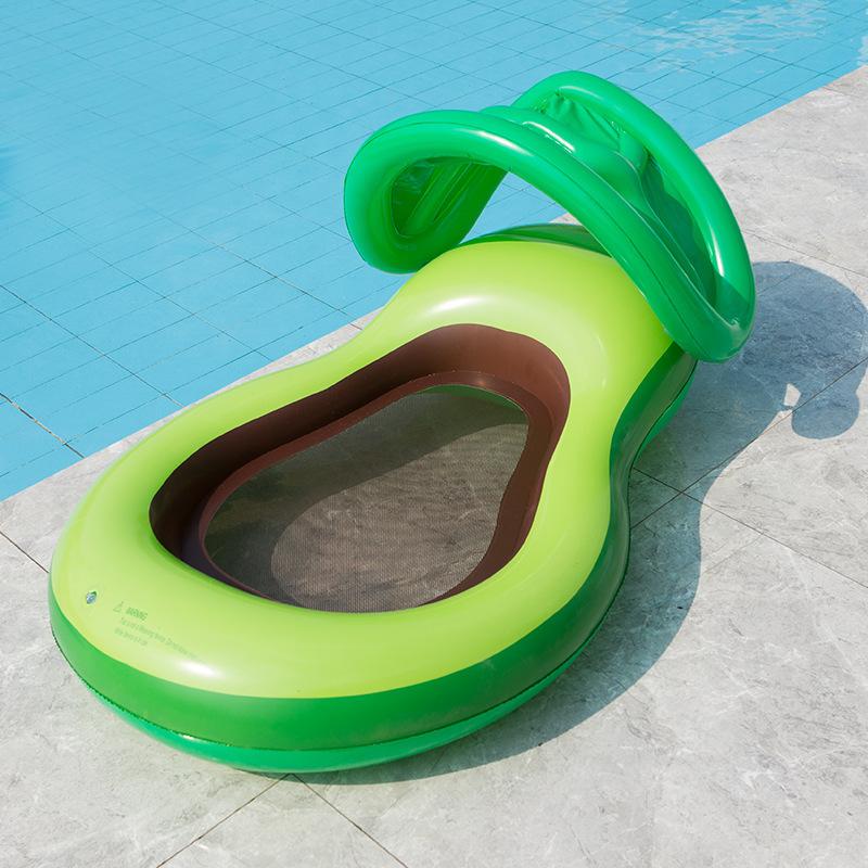New inflatable avocado floating bed PVC inflatable swimming ring adult with awning water lounger inflatable floating bed