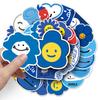 50 Sheets Blue Smile Cartoon Stickers: Cute, Waterproof Decoration for Journals, Computers, and Water Bottles