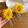 1 Pair with Beads Tassel Yellow Rose Earrings Temperament Chinese Rose Earrings  Birthday