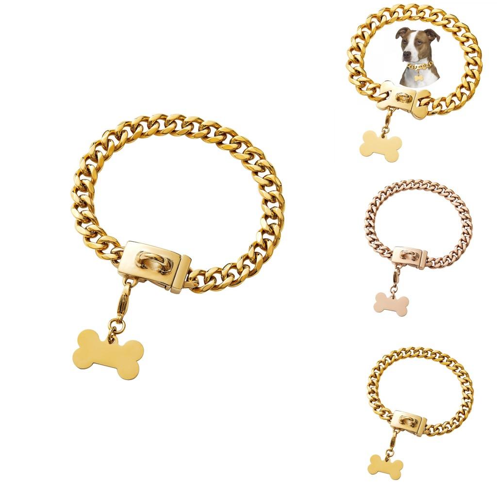 Pet Dog Chain Collar With Bone Tag Titanium Steel For Daily Use