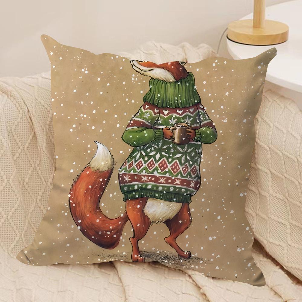 Cute Animal Snowflake Retro Cushion Cover Silky Short Plush Invisible Zipper Dustproof Sofa Pillow Case For Home Decor