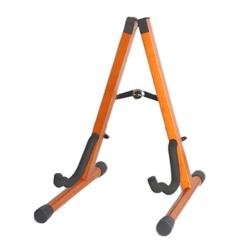Guitar Stand Wooden Folding Floor Standing Vertical Household Bass Storage Display Holder Rack Dark Wood Color