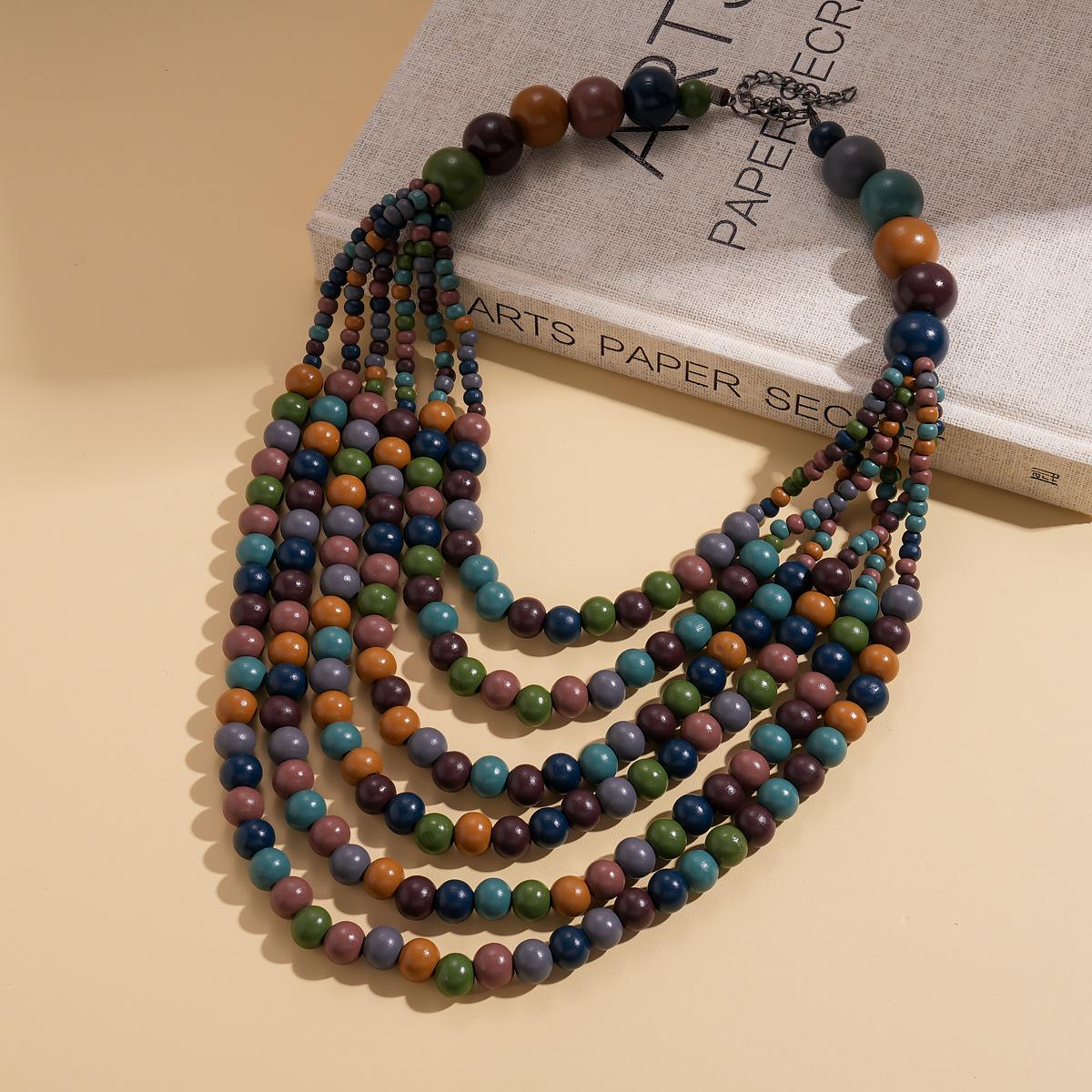 

Wood beaded multi-layer sweater chain Bohemian ethnic style necklace