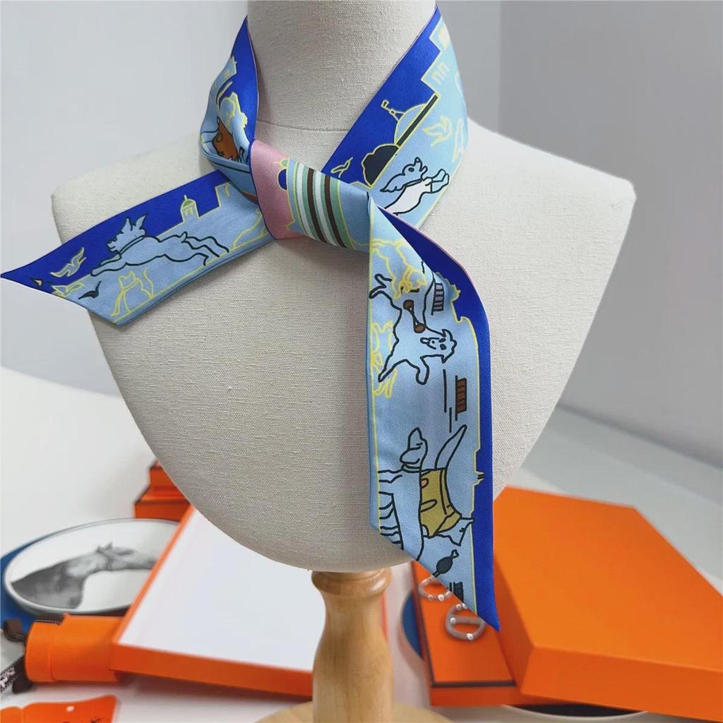 2024 Summer Silk Ribbon Double-Sided Mulberry Scarf, Light Gray 18 Momme Twill, Versatile Wristband