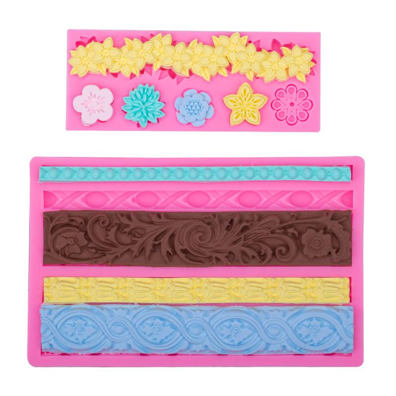 European Style Pearl Flower Vine Lace Silicone Mold for Fondant Cake Decoration