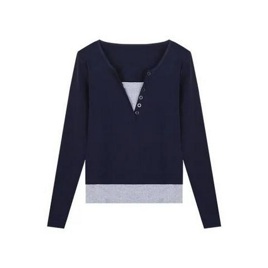 Korean Style Slim Fit Long Sleeve T-shirt - Women's Versatile Two-Piece Look, 260g, Autumn Winter Temperament