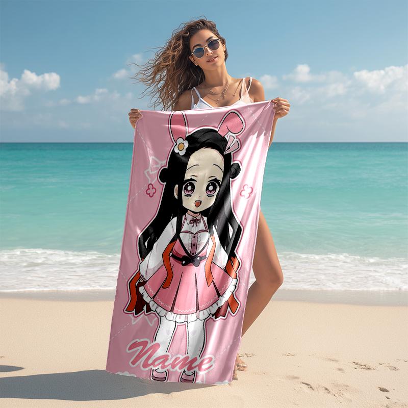 Personalized customized proof beach towel with Demon Slayer character theme pattern - soft, absorbent, quick-drying, perfect swimming, camping&bathin