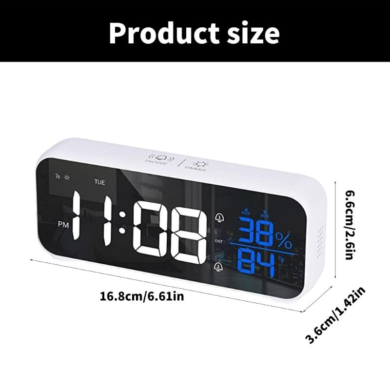 1200mAh Music LED Digital Alarm Clock Voice Control Temperature Humidity Display Desktop Clock Home Table Decoration