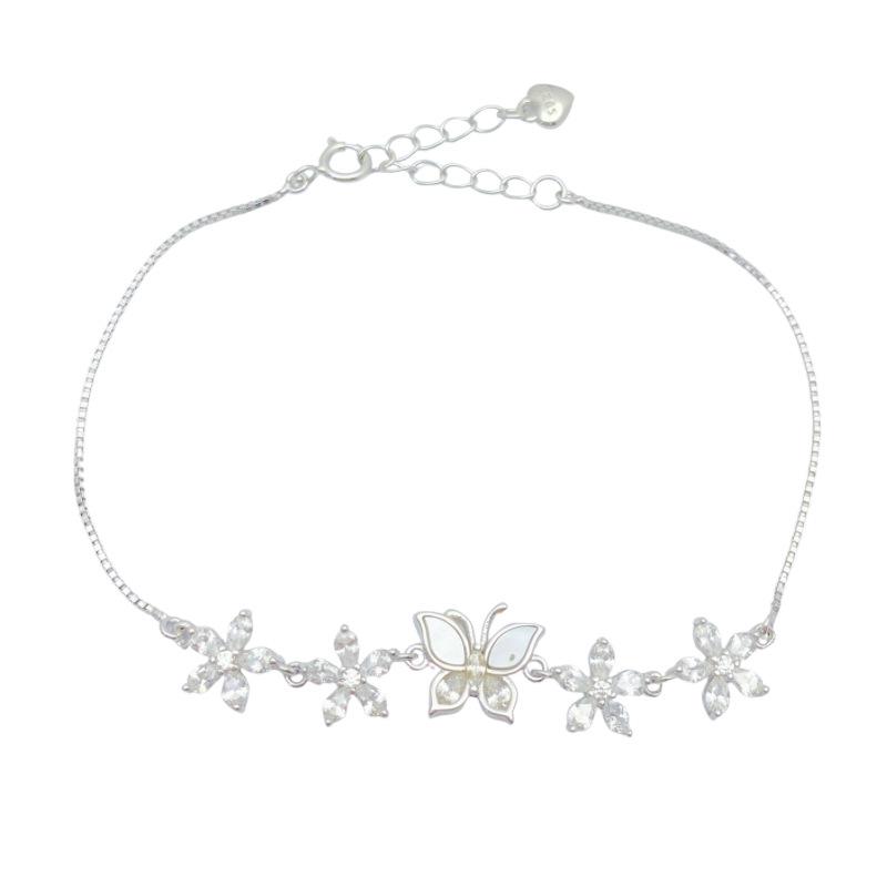 Korean Style Exquisite S925 Sterling Silver Butterfly & Flower Bracelet for Women - Simple, Elegant, Versatile Design
