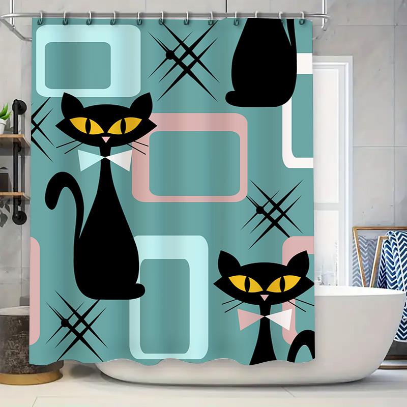 

Винтажный узор с котами Занавеска для душа Современный синий Декоративные аксессуары для ванной комнаты Для детских комнат Водонепроницаемая ткань С дизайном галстука-бабочки 90x180cm