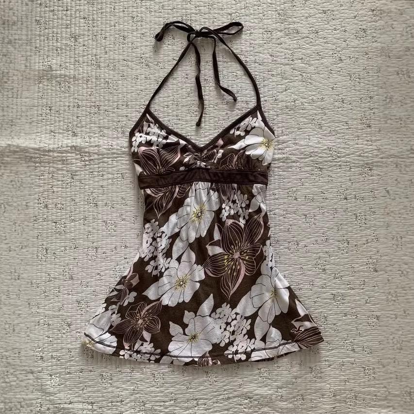 Women's Retro Floral Spaghetti Strap Slim Tank Top - Sleeveless Sweet Style