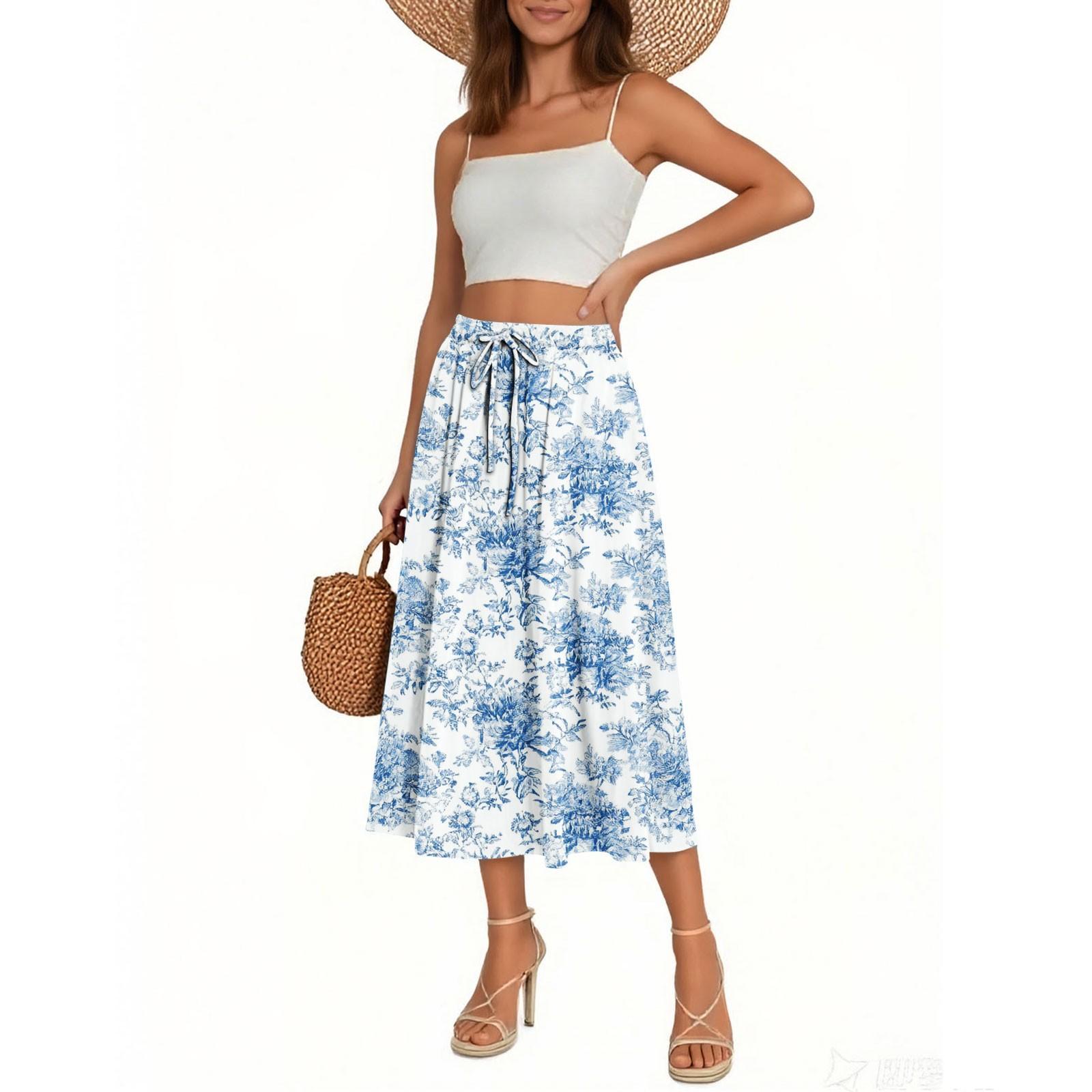 

Women s Skirt Bohemian Skirt Floral Print Casual Temperament Pocket Skirt XXL