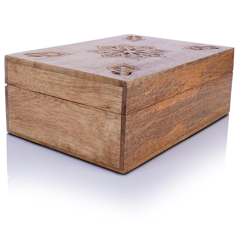 Mela Artisans Decorative Storage Box with Hinged Lid - Light Burnt, XL, 10.5 x 7.5 x 4, Rustic Serena Style, Extra Large