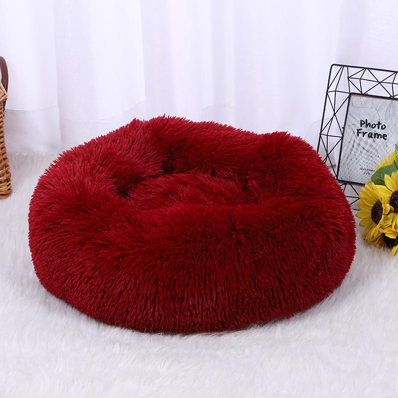 Round Warm Winter Pet Bed for Dogs & Cats - Non-Stick Hair Sleeping Nest for Small Pets