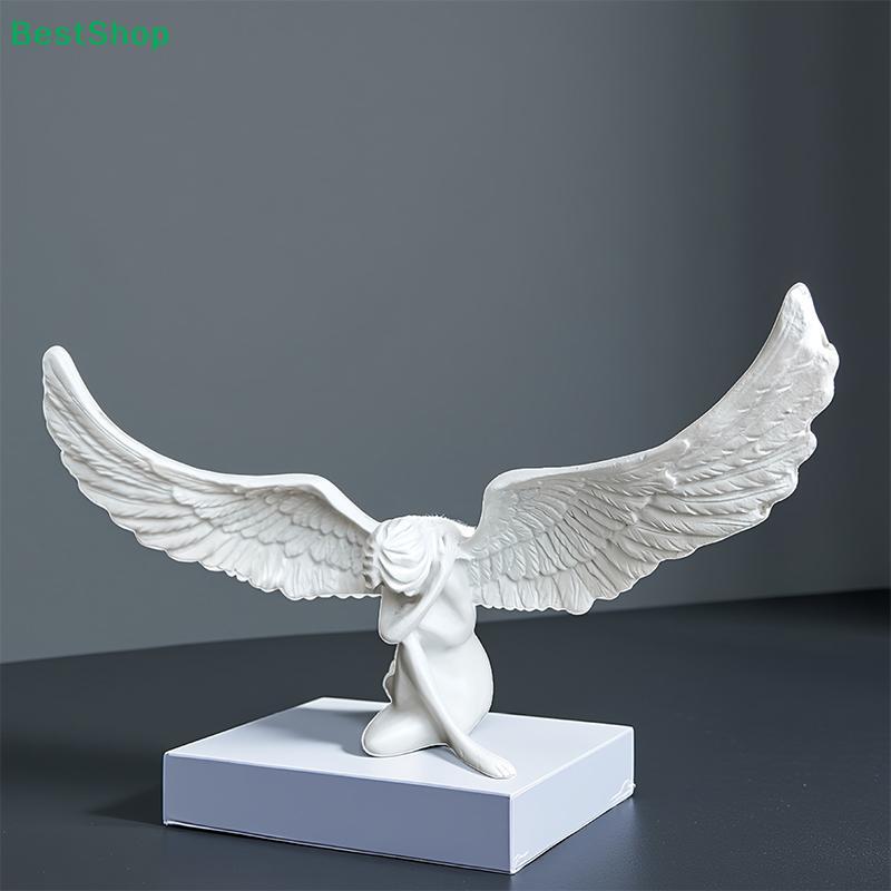 White Angel Resin Statue,Modern Minimalist Winged Angel Sculpture for Home Office Decor