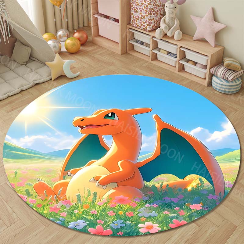 3D HD Bulbasaur Cartoon Round Carpet Kids Living Room Rug Camping Picnic Mats Flannel Anti-Slip Rug Yoga Mat Next Day Shipping
