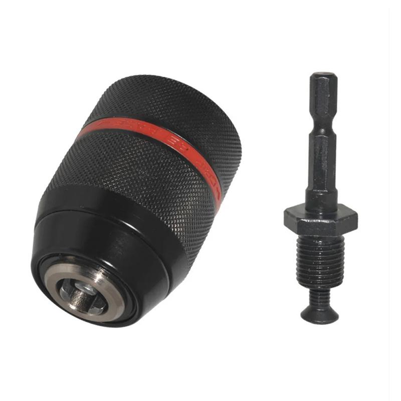 2-13mm Keyless Threaded Metal Drill Chuck, Hex Shank/SDS/Square Quick Grip Adapter, Chuck for Drill Bits Screwdriver Tap&Sockets