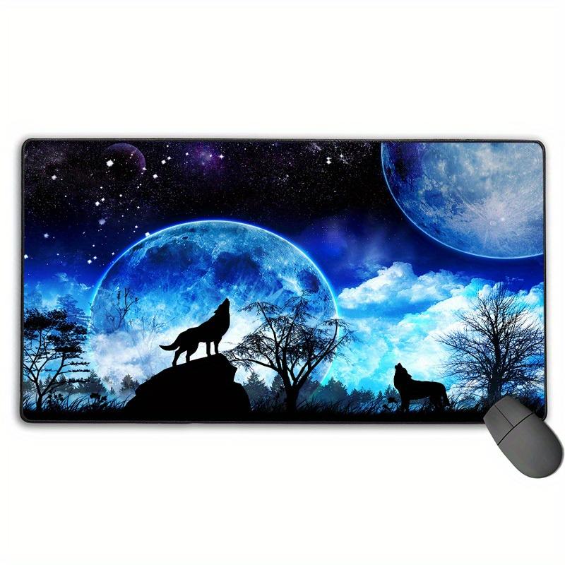 Nachtmalerei schöner Nachthimmel Mond Tier heulender Wolf Mauspads Große Tastaturunterlage Büro Laptop Gaming Lernzubehör