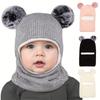 1-4 Years Kids Winter Hat Scarf Set - Sweet Bear Knitted Ear Flap, Warm Soft Integrated Cap, Hand Washable Toddler Accessory