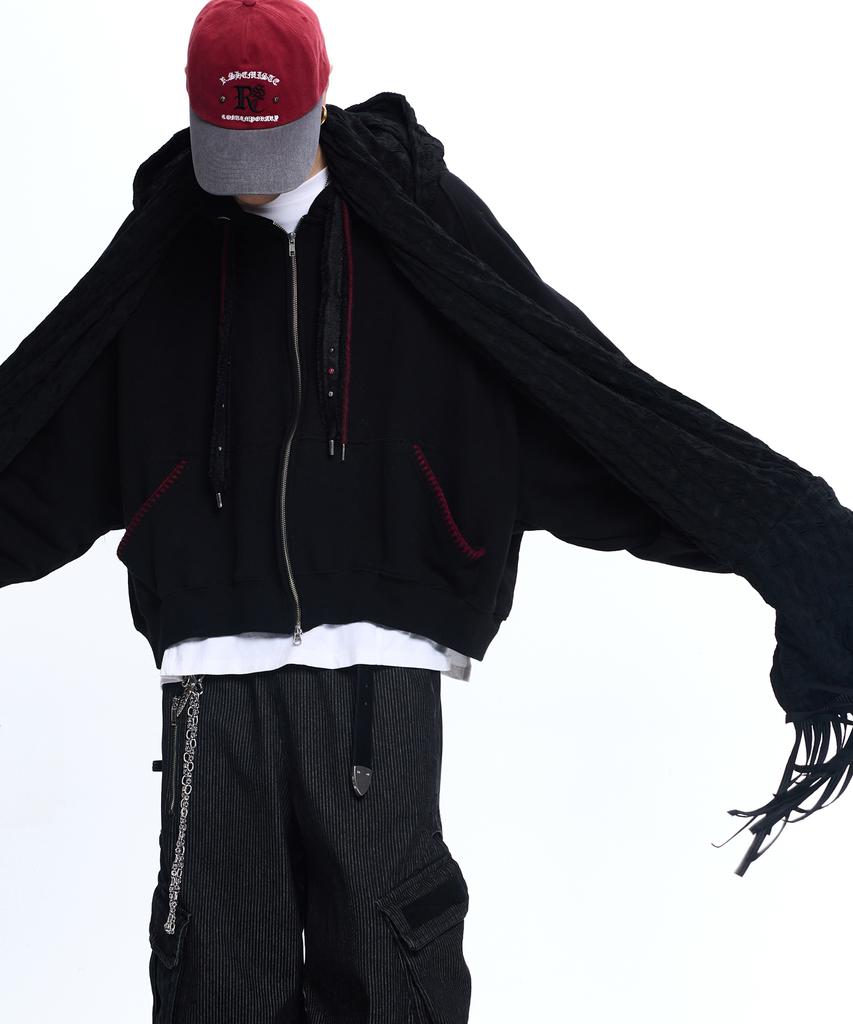 Rssc Denim Strap Crop Hood Zipup - Black