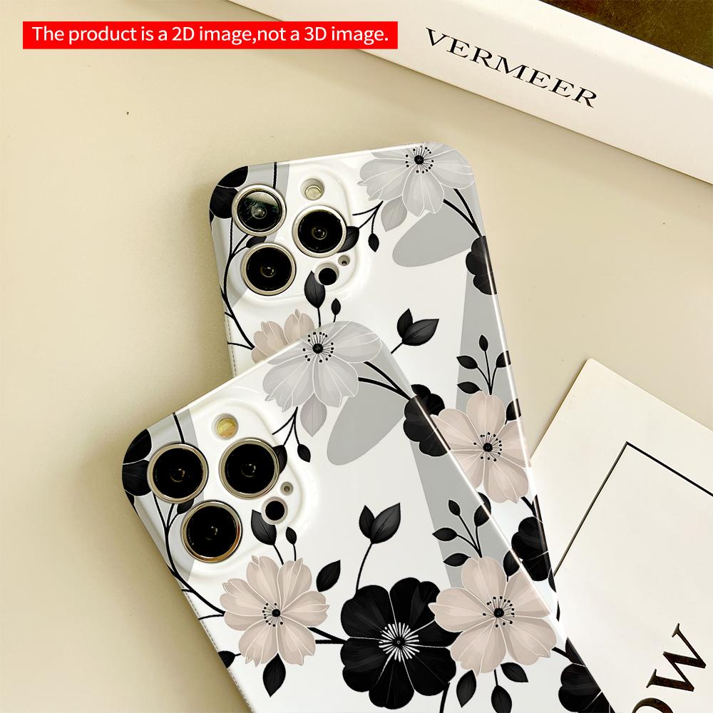 Black & White Floral Elegance Phone Case All inclusive film hard phone case, compatible with iPhone 18 Pro Max 17 16 15 14 13 12 11
