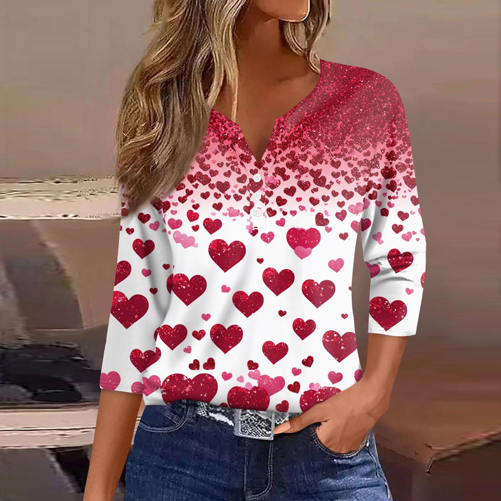 

Женская модная повседневная футболка с V-образным вырезом, рукавами семь, напечатанным на пуговицах L горячий розовый