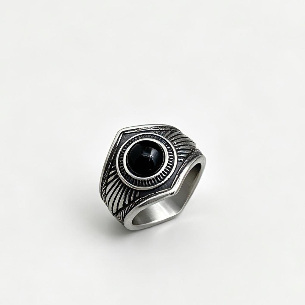 Indian Style Turquoise Retro Titanium Steel Men's Hip Hop Gemstone Ring