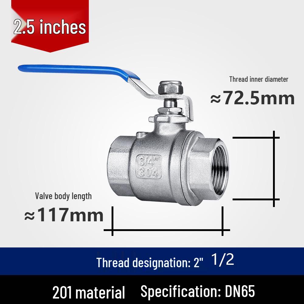 304 Stainless Steel Two-Piece Ball Valve with Internal Thread – Water Switch Valve, Available In 4 Points, 6 Points, and 1 Inch DN15-20.