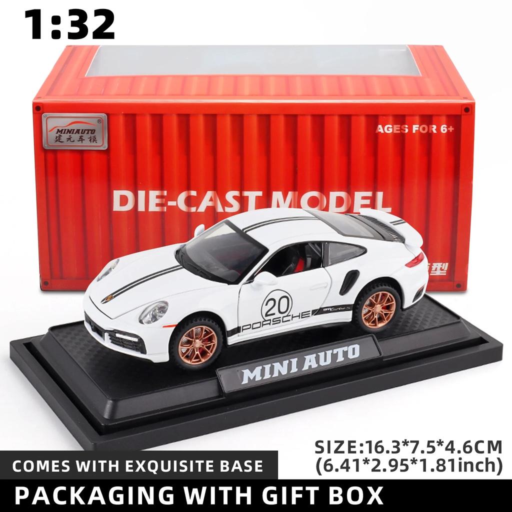 1/32 Scale Porsche 911 Turbo S Diecast Metal Model Toy Sports Car with Sound And Light For Kids Adults