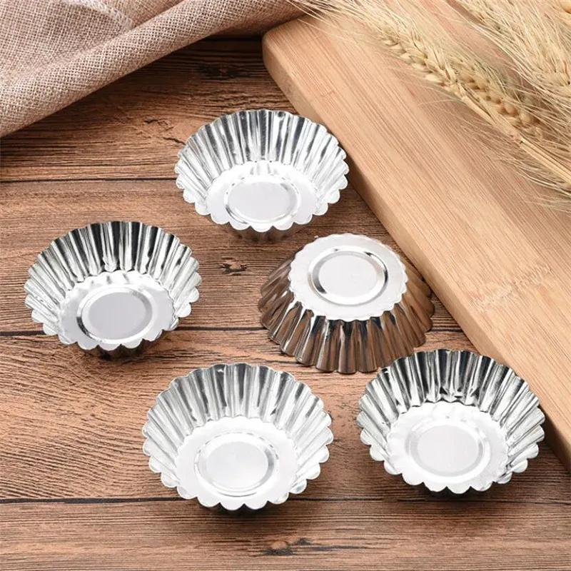 10 Pcs Reusable Nonstick Aluminum Alloy Egg Tart Mold Kitchen Baking Accessories Cookie Pudding Mould Mooncake Mold Pastry Tools