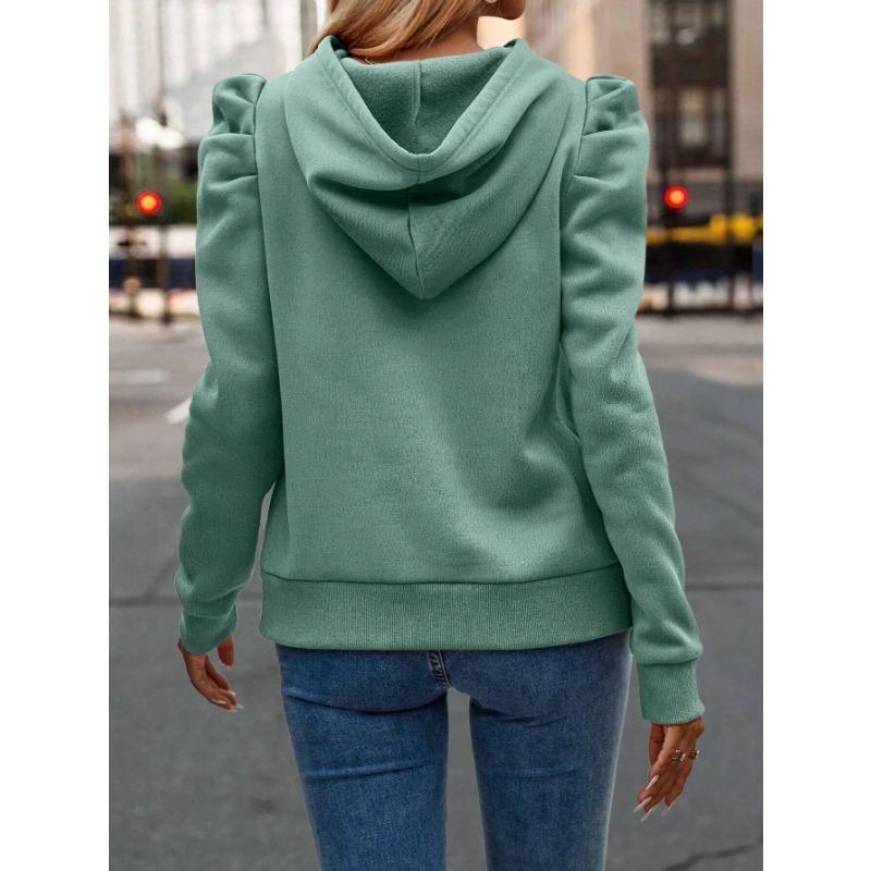 2025 Autumn Winter New Polo Hoodie Solid Color Long Sleeve Fashion Stacked Sleeve Casual Comfortable Women's Hoodie