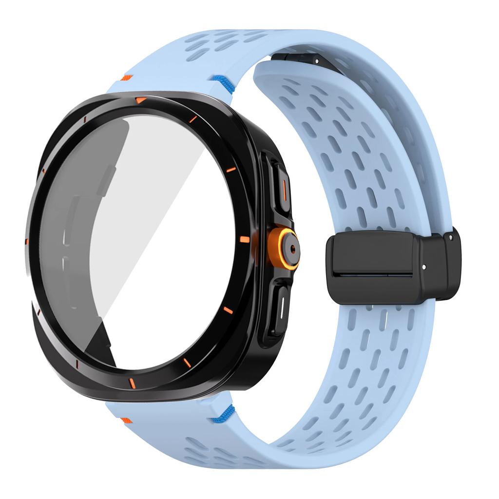 For Samsung Galaxy Watch 7 6 40mm 44mm Silicone Magneti Buckle Band +Change To Case Tempered Glass Full Protective Cover Bumper