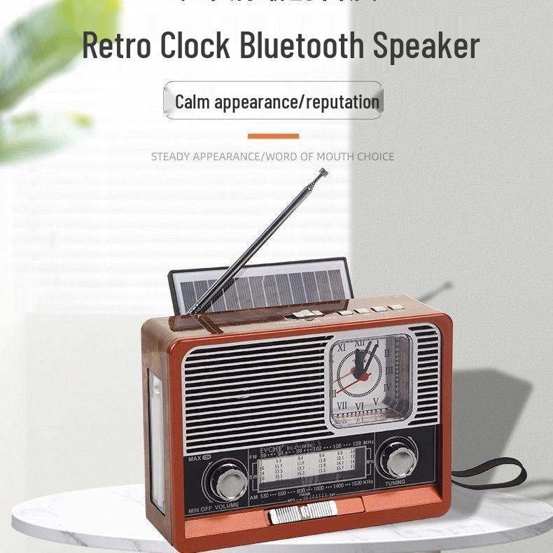 

Ретро Сонячне Багатодіапазонне Короткохвильове Радіо та Bluetooth Динамік з USB/SD Плеєром, Годинником та Аварійним Світлом