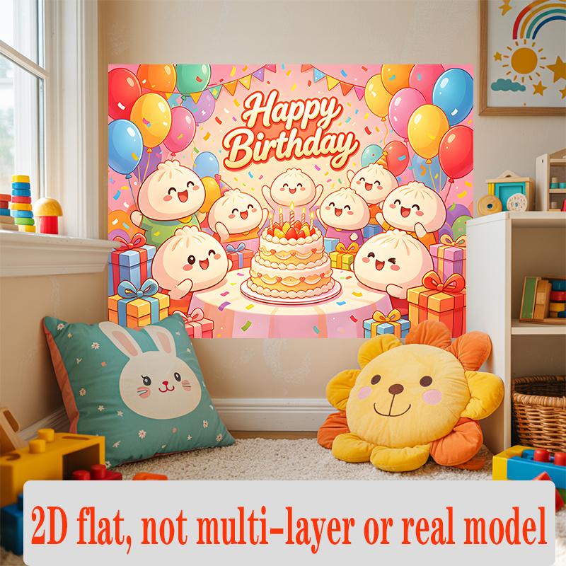 Relax Baozi Birthday Banner, Cute Steamed Bun Backdrop Wall Decor for Party