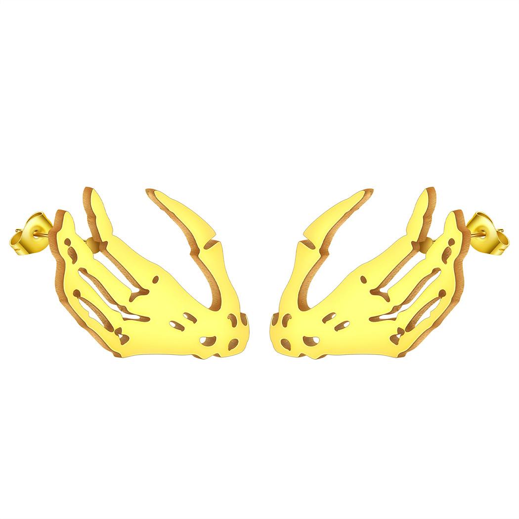 

Punk Skeleton Hand Earrings Men Women Street Style Zircon Cartoon Stud Earrings Stainless Steel Halloween Accessory Gift