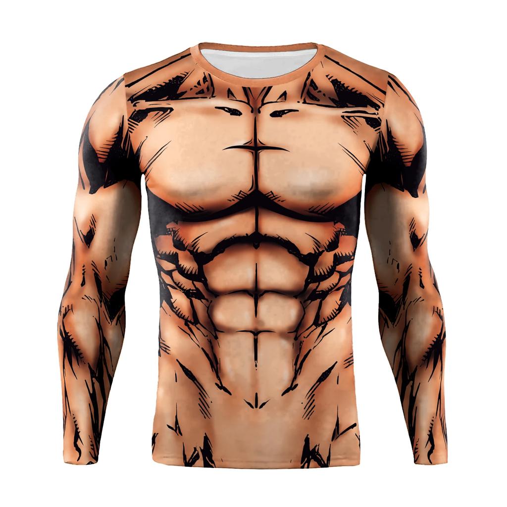 Langarmshirt Schnelltrocknendes Bodybuilding Workout Top T-Shirt Herren Muskel Print T-Shirt Kleidung