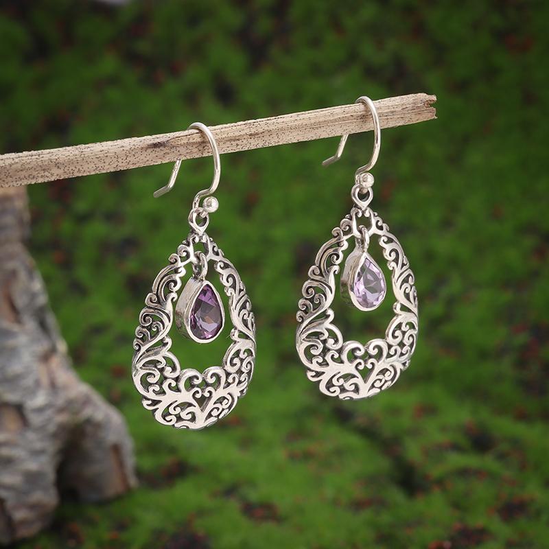 Retro Fashion Purple Zircon Drop Shape Pendant Earrings Women s Fashion Romantic Jewelry Gift