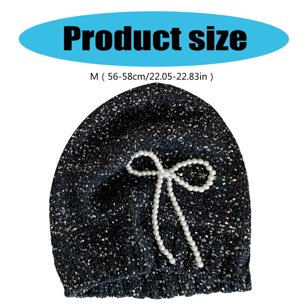 Pearl Bows Knitted Hat Elegant Ladies Hat Comfortable Soft Hat Shiny Glitter Hat for Men and Women