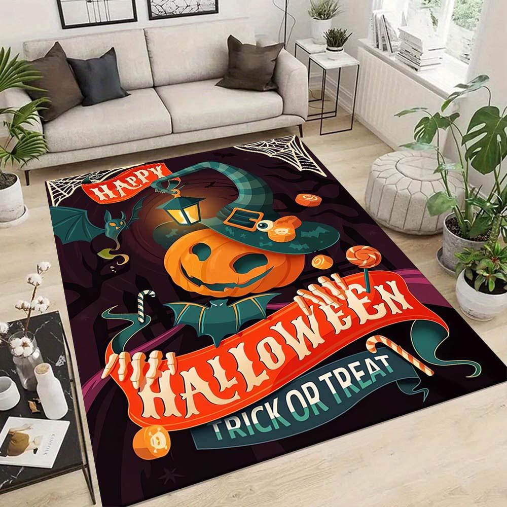 1pc Halloween Trick or Treat Area Rug, Slip-Resistant, Easy-Clean, Stain-Resistant, Perfect for Cozy Living Rooms, Bedrooms, Kitchens, Offic
