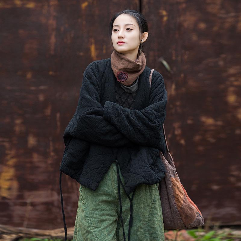 Женская стеганая куртка в стиле дзен - Теплый зимний хлопок, Повседневный ромбовидный узор One Size