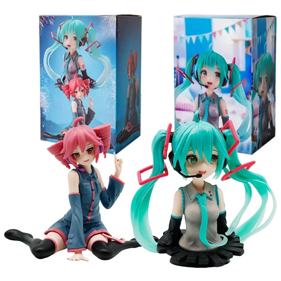 Hatsune Miku & Kasane Teto Anime Figure Kawaii Pvc Model Doll Action Figurals Sitting Posture Collect Ornaments Toys Gifts
