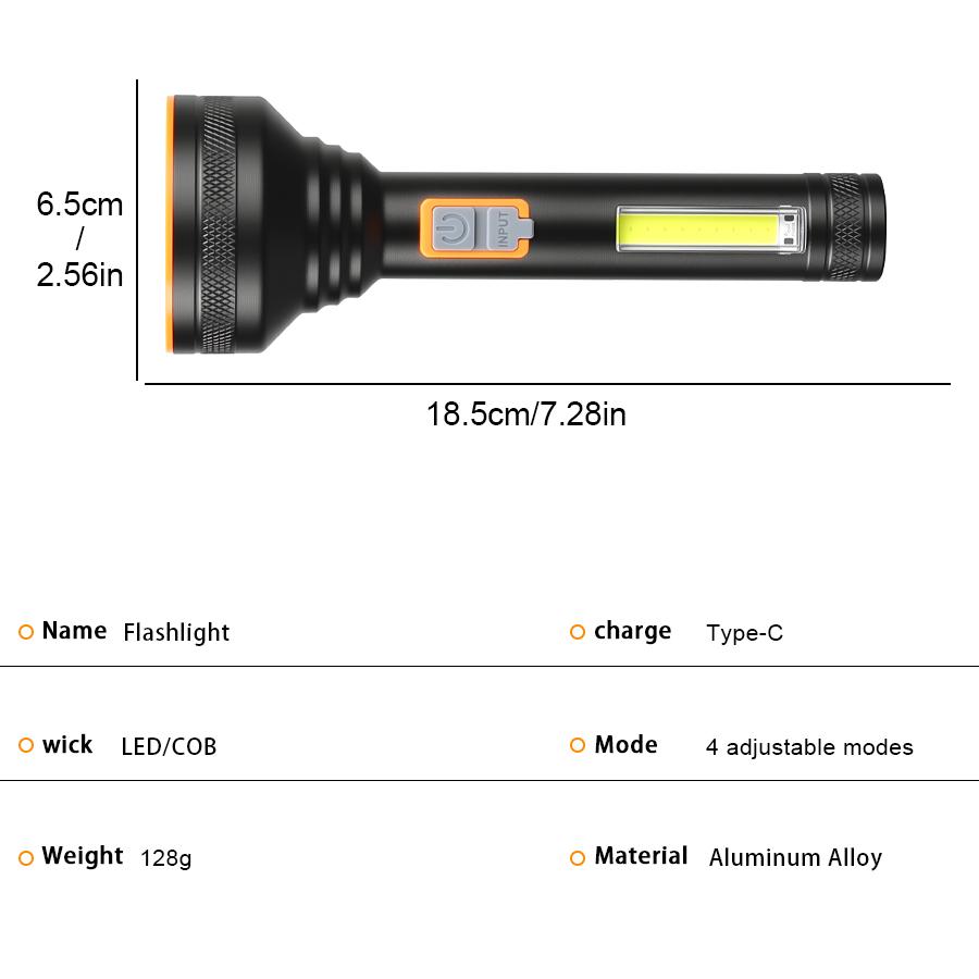 68-35 High Power LED Flashlight Rechargeable Flash Light Portable Bright LED+COB Floodlight Outdoor Camping Fishing Torch Lamp