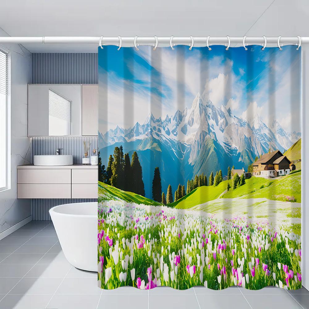 

1/4 Pine Forest Shower Curtain, Toilet Seat Decoration, Shower Curtain With Carpet And Toilet Lid, 70.8X70.8 Inches W60H190(CM)-1 Pcs