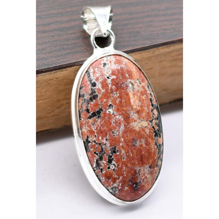 Skin Jasper Natural Gemstone Ethnic Silver Plated Pendant 2" J 55
