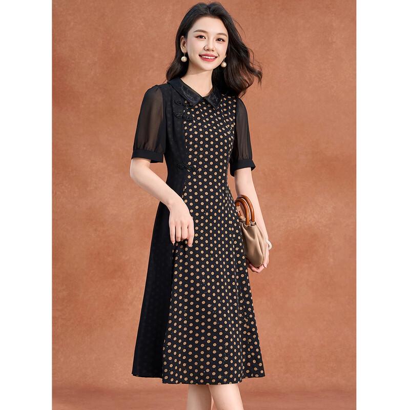 French Retro Polka Dot Lace Patchwork Midi Dress