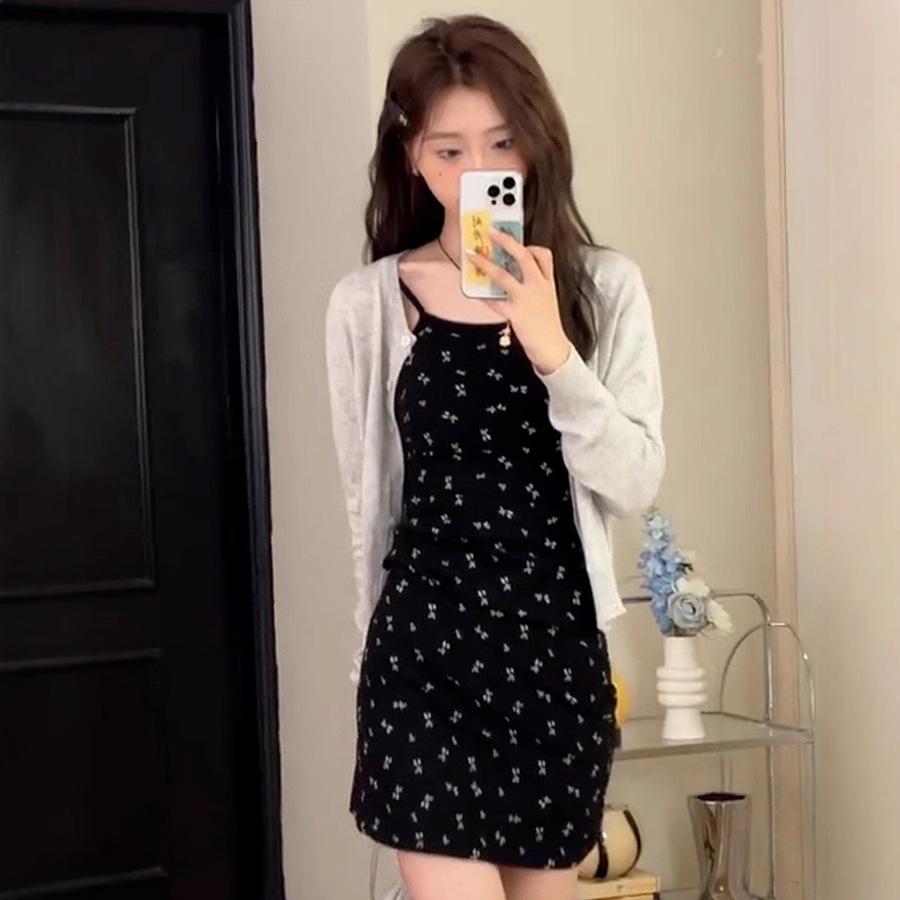 Small suspender floral dress children's summer new coffee break French seaside vacation temperament long dress