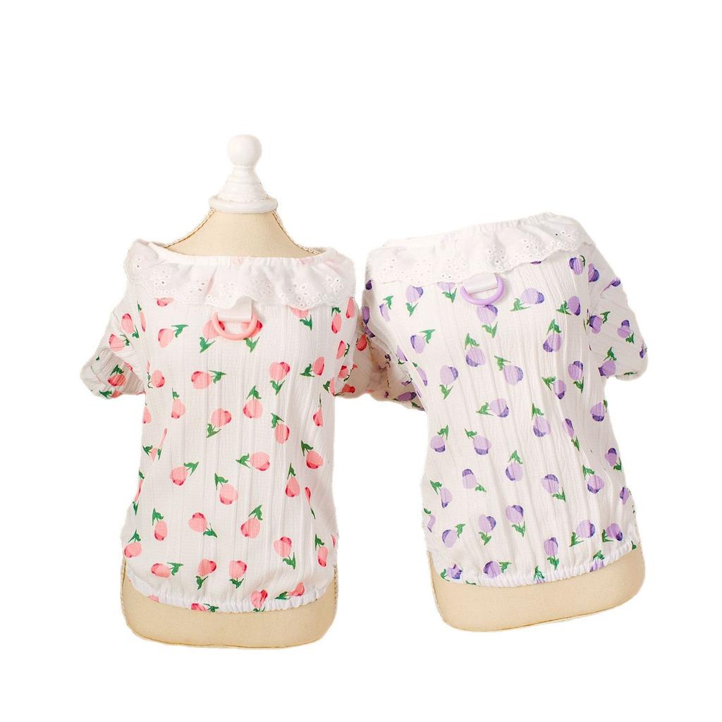 Pet Clothes Spring and Summer Dog Polyester Short Sleeves Princess Wind Sweet Wind Tulip Shirt Teddy Pet Skirt